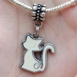 White Kitty Cat Bead Charm